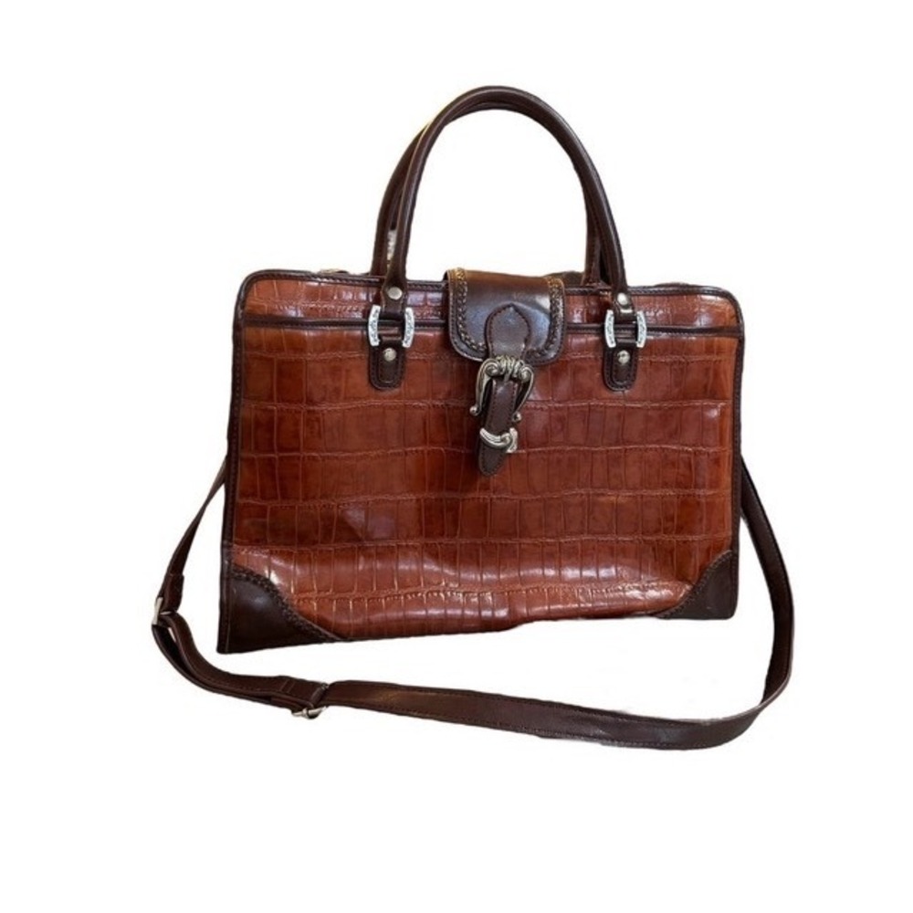 Coldwater Creek Faux Leather Crocodile Embossed Brown Briefcase Tote Bag